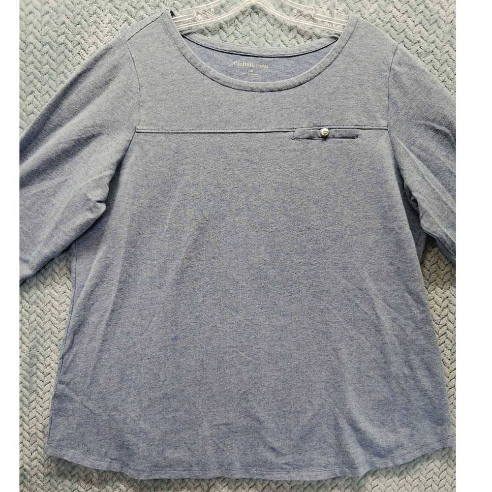 Croft & Barrow Blue Heathered Knit Top 1X Button Detail 3/4 Sleeve Pullover